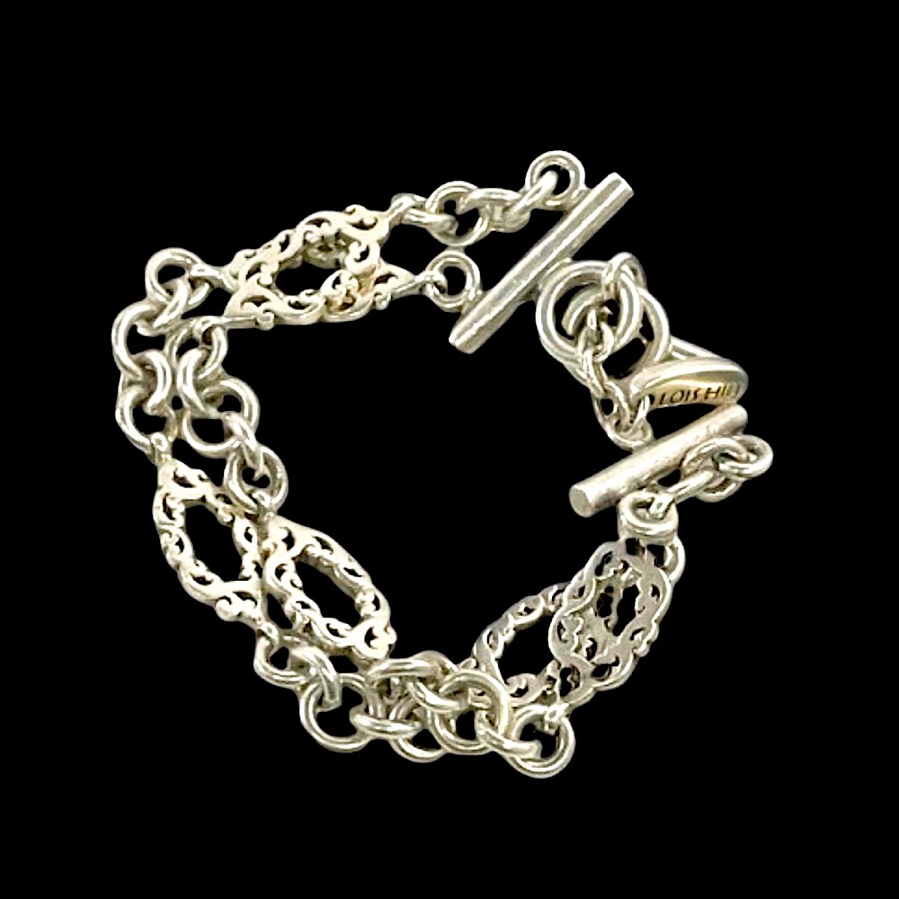 LOIS HILL Double Strand Sterling Silver Cut Out Open Link Toggle Bracelet